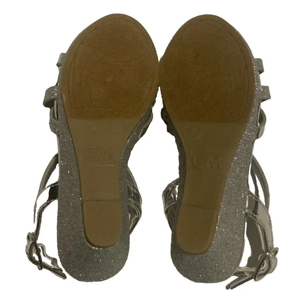 Chelsea Moreland Toddler Girls Wedge Sandals Size 7M Silver Glittery Party
